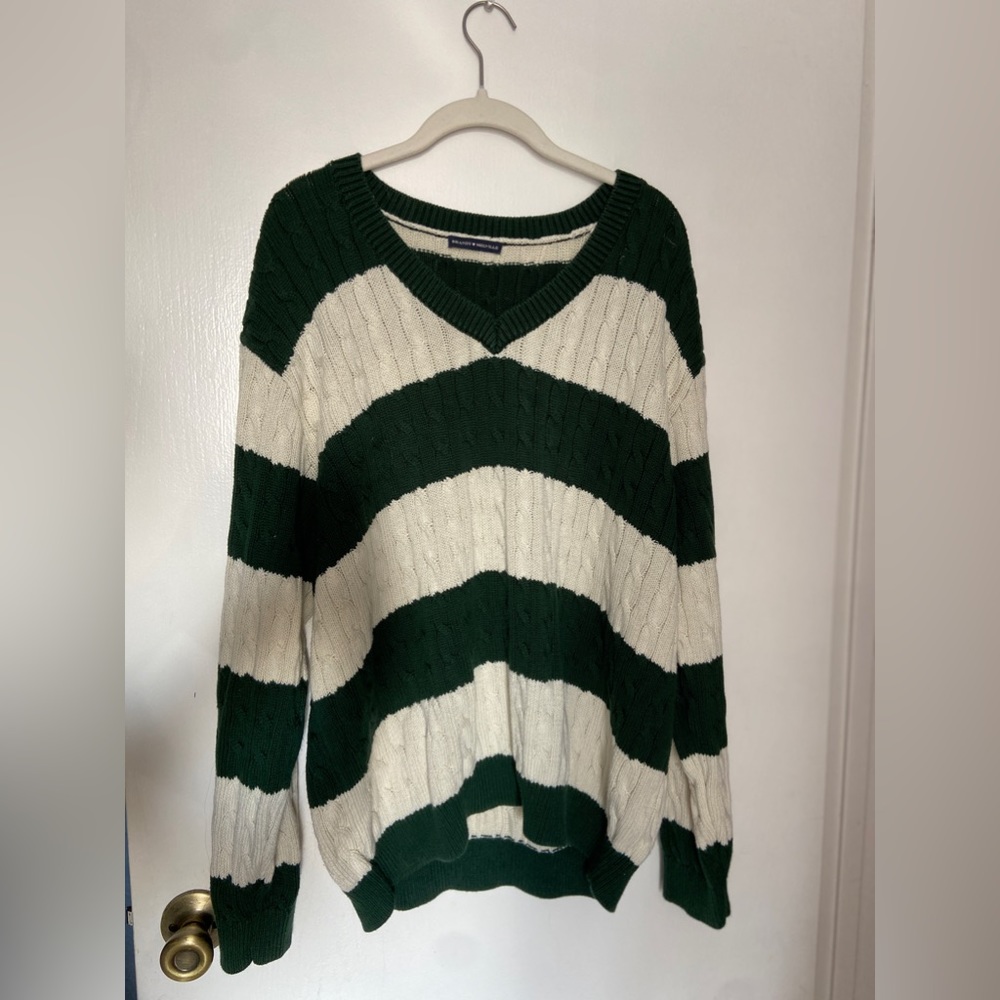 brandy melville oversized green and white knit sweater